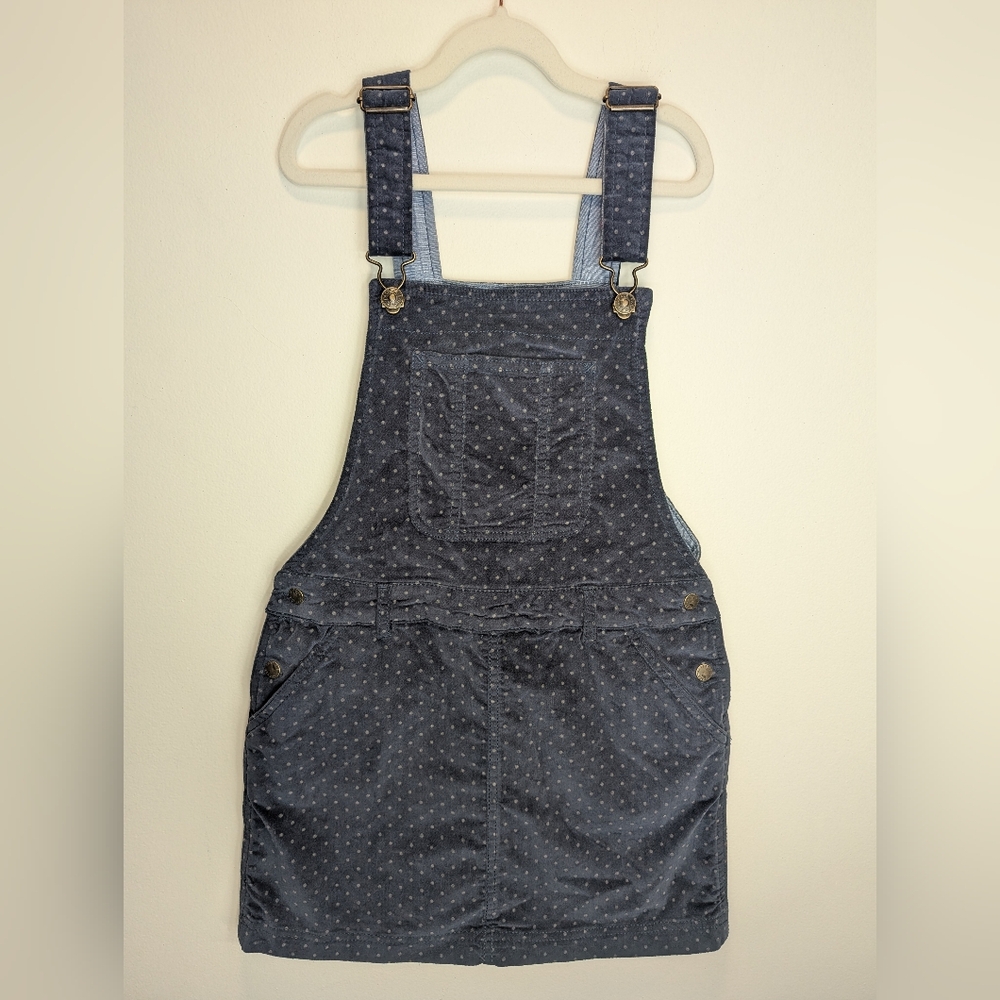 Fat Face Girls Blue Grey Polka Dot Overall Jumper Dress Size 10/11 Cotton